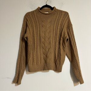 J. Crew Factory Rollneck Cable Knit Sweater in Camel Size Medium Neutral Preppy